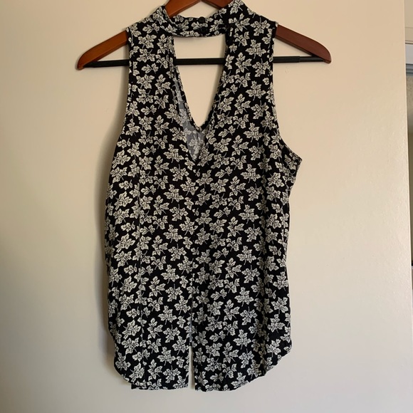 Aqua Floral Mock Neck Tank - Picture 2 of 2